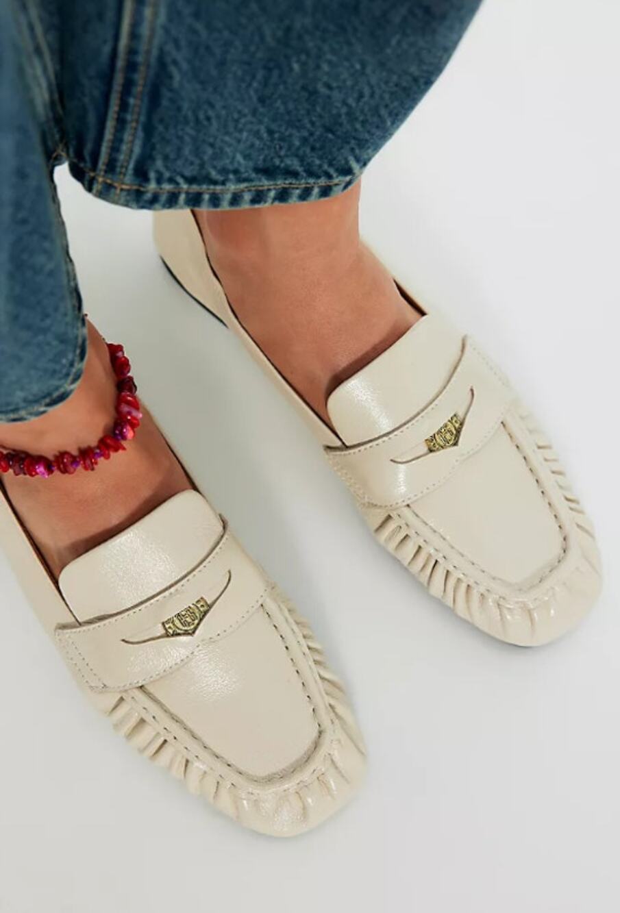 G.H. Bass Rumi Penny Loafers Cream Leather Moccasin Slip On Women's 5